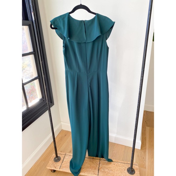 THE IMPECCABLE PIG Women's Forest Green Ruffle V-Neck Sleeveless Jumpsuit size S - Picture 2 of 10